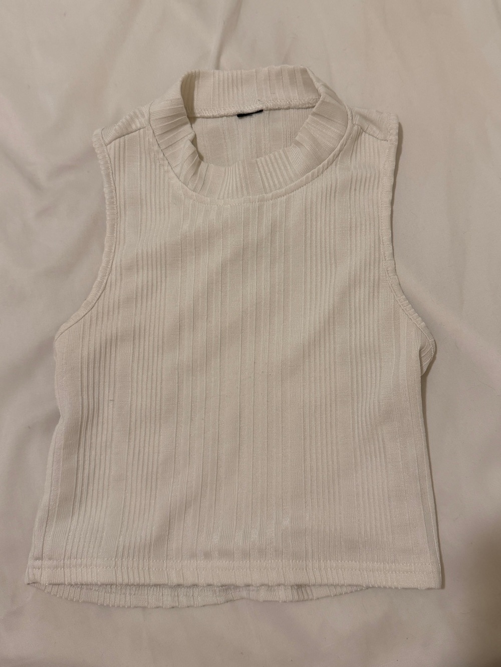 Cropped Ribbed Mock Neck Open Back Tank Top